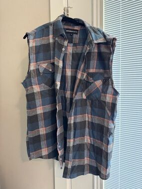 Sleeveless Plaid Shirt Jacket - Blue/Black by Maloka